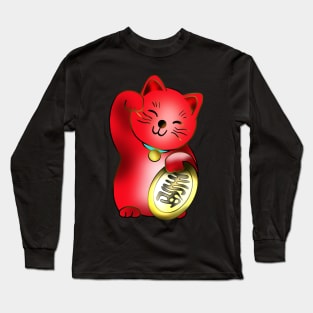 Red maneki lucky cat with coin Long Sleeve T-Shirt